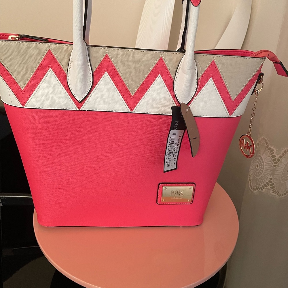 MK Pink and White Chevron Tote